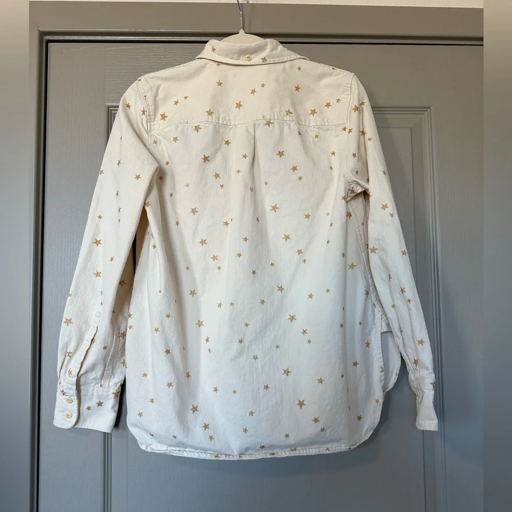 J.Crew Star Embroidered Utility Shirt Shacket Cream Gold Stars Button Front Sz S
